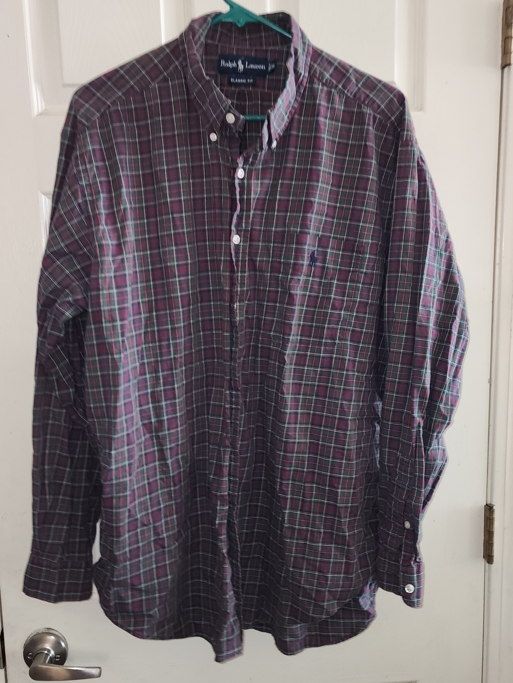 Ralph Lauren Men’s Plaid Button-Down Shirt in Burgundy and Green